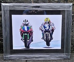 JOEY DUNLOP ROBERT DUNLOP Framed Print Motorcycle Racing Isle of Man TT NW200 Ulster Grand Prix