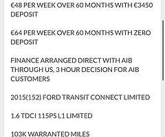 2015 Ford Transit Connect Limited Finance this van from €48 P/W - Image 9/10