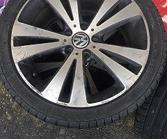 Passat cc wheels genuine 2 tyres very good other two will pass test Alloys have marks