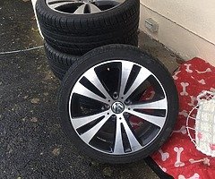 Passat cc wheels genuine 2 tyres very good other two will pass test Alloys have marks