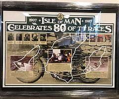 Isle of Man TT Mounted & Framed Poster - "Celebrates 80 Years of TT Races" IOM TT Joey Dunlop Ul