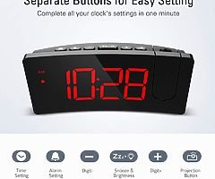 Alarm Clock, LED Digital Alarm Clock with USB Charging Port, Projection Alarm Clock with 5'' LED Cur