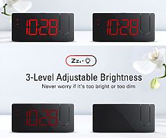 Alarm Clock, LED Digital Alarm Clock with USB Charging Port, Projection Alarm Clock with 5'' LED Cur - Image 4/8