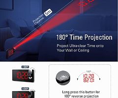 Alarm Clock, LED Digital Alarm Clock with USB Charging Port, Projection Alarm Clock with 5'' LED Cur - Image 6/8