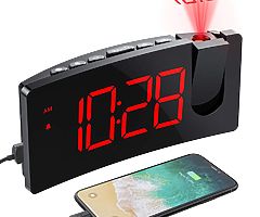 Alarm Clock, LED Digital Alarm Clock with USB Charging Port, Projection Alarm Clock with 5'' LED Cur - Image 8/8