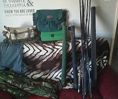 Fly rods camouflage gear bags and tackle box