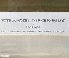 "Rossi and Hayden - The Race To The Line" by Rod Organ Framed & Mounted Original Print