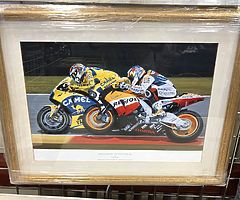 "Rossi and Hayden - The Race To The Line" by Rod Organ Framed & Mounted Original Print