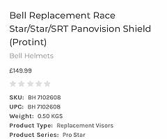 Bell Star (all, race pro etc) Visor. Panovison Pro tint (light reactive)