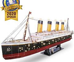 3D Puzzles for Adults LED Titanic Toys Model Kits Ship, Difficult Jigsaw Family Puzzles and Cruise