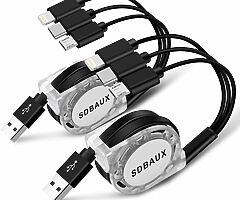 3 in 1 Retractable Charging Cable 2Pack/3.3ft,Fast Charge USB Charger Cord with iP/Type C/Micro usb