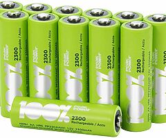 12 x AA Rechargeable batteries 2300 mAh 100% PeakPower NiMH Battery