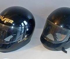 TWO USED MOTORCYCLE HELMETS