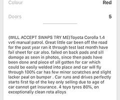Toyota corolla 1.4 vvti NEED GONE
