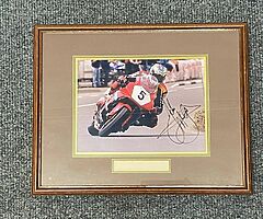 JOHN McGUINNESS LIMITED FRAMED "SIGNED" PHOTO - Isle of Man TT North West 200 Ulster Grand Prix BSB