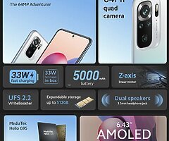270 eur Smartphone 6GB+64GB, 6.43” AMOLED DotDisplay, MediaTek Helio G95, 64MP Quad Camera, 5000m