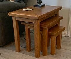 Heavy Oak Corner TV Unit and 2 sets of nest tables