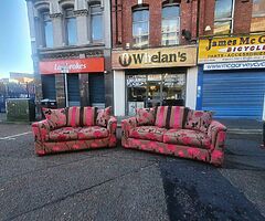 3 and 2 seater sofa in a tan and pink fabric LITERALLY IN NEW CONDITION - Image 8/10