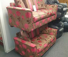 3 and 2 seater sofa in a tan and pink fabric LITERALLY IN NEW CONDITION - Image 10/10