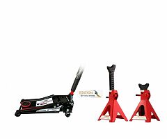 4 TON LOW PROFILE TROLLEY JACK & 3 TON AXLE STANDS SET