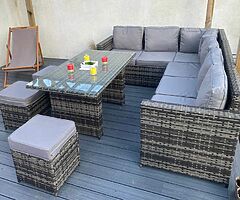 10 SEATER CORNER RATTAN SET + DINING TABLE - DELIVERY 