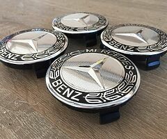 Mercedes 75 mm centre caps silver&blue