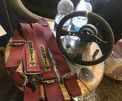 Harnesses seat belts and steering wheel