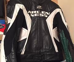 Arlen Ness 2 piece motorcycle leather suit.