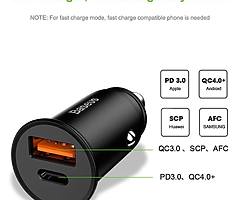 Baseus Car Charger, USB C Car Adaptor with PD3.0 5A 30W Quick Charge for iPhone X/XS/XR/XSMax, iPad