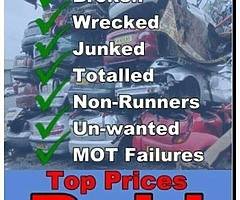 We buy scarped cars damaged unwanted unraperable we buy for scrap and any old scrap