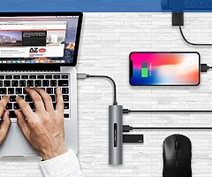 USB C Hub Monocho 7-in-1 USB C to HDMI Adapter with Type C Charging Port, 4K USB C to HDMI, 3 USB 3.