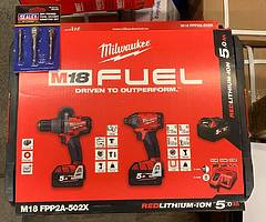 Milwaukee 5Ah Fuel Brushless Combi Drill and Impact Driver Kit