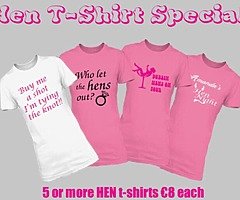 Custom hen party t-shirts made to order in any size colour and design